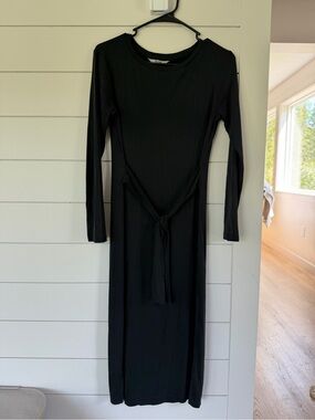 Classic Black Long Sleeve Tie-Waist Dress